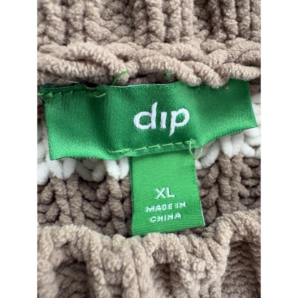Dip Womens Sweater Crewneck Tan White Stripe Pullover Fuzzy Chennille Chunky XL - Picture 3 of 5